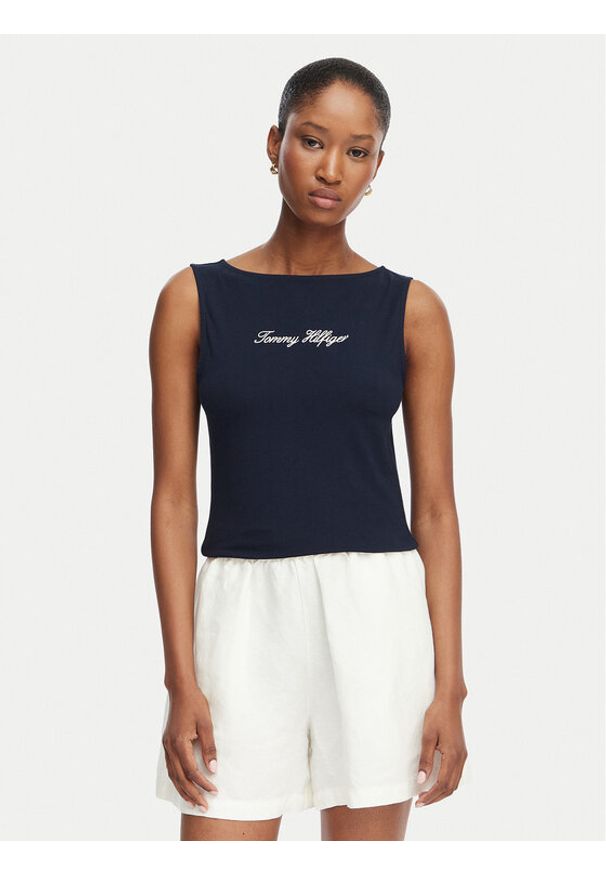 TOMMY HILFIGER - Tommy Hilfiger Top Classic WW0WW50947 Granatowy Regular Fit. Kolor: niebieski. Materiał: bawełna