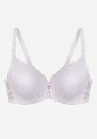 Renee - Biały Biustonosz Ozdobiony Koronką i Kokardką Aqiany. Kolor: biały. Materiał: koronka. Wzór: koronka, aplikacja #7