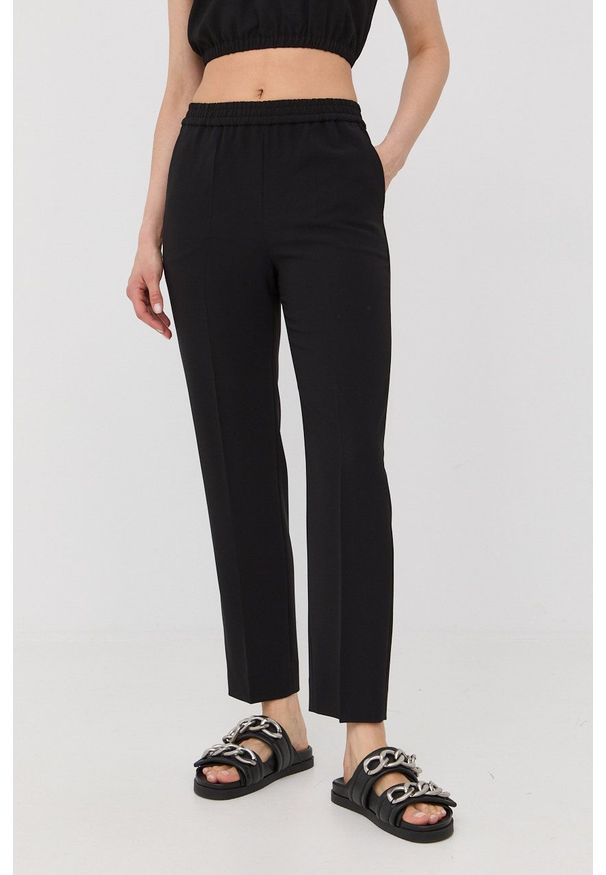 The Kooples spodnie damskie kolor czarny proste high waist. Okazja: na co dzień. Stan: podwyższony. Kolor: czarny. Styl: casual