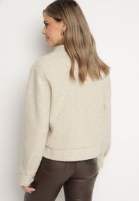 Born2be - Beżowa Kurtka Ocieplana z Suwakiem Nerelivia. Kolor: beżowy. Materiał: jeans. Wzór: aplikacja. Styl: elegancki