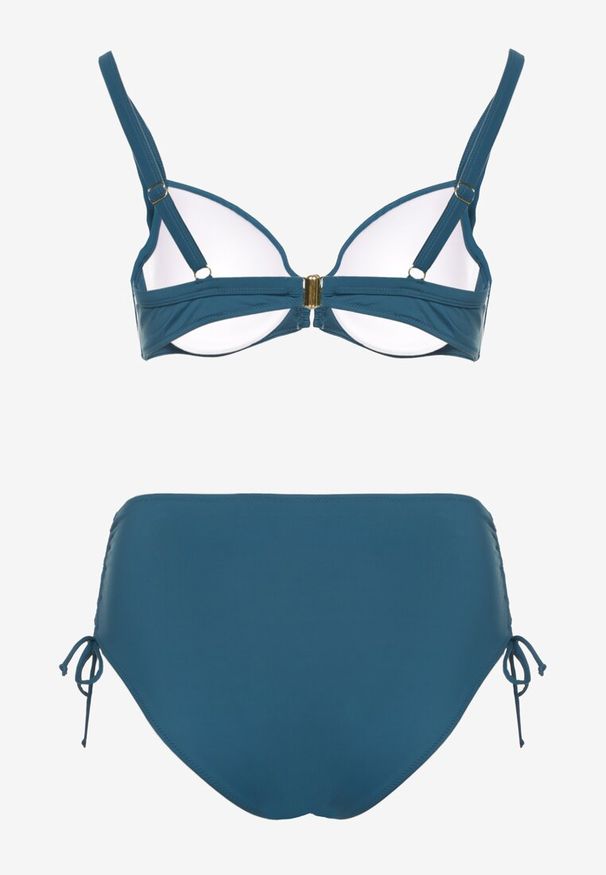Born2be - Ciemnozielone Bikini Biustonosz z Marszczeniem i Majtki Figi ze Ściągaczami Kinevia. Kolekcja: plus size. Kolor: zielony