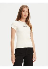 Guess Jeans T-Shirt W5YP37 KA0H1 Écru Slim Fit. Materiał: bawełna
