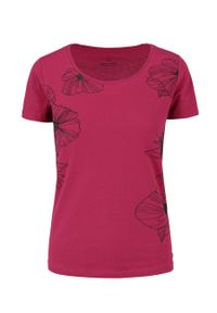 Volcano - Bawełniany T-shirt z rubberowanym printem w kwiaty T-LANKA. Kolor: różowy. Materiał: bawełna. Długość rękawa: krótki rękaw. Długość: krótkie. Wzór: kwiaty, nadruk. Sezon: lato