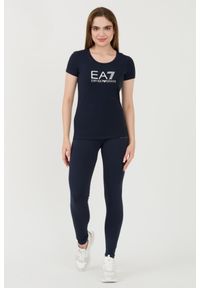 EA7 Emporio Armani - EA7 Granatowy damski t-shirt, Rozmiar L. Kolor: niebieski