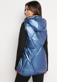 Born2be - Niebieska Pikowana Kamizelka z Kapturem Incanto. Typ kołnierza: kaptur. Kolor: niebieski. Wzór: geometria #3