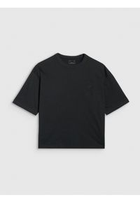 4f - 4F T-shirt oversize z nadrukiem damski - czarny XL. Okazja: na co dzień. Kolor: czarny. Materiał: materiał, bawełna, jersey, dzianina. Długość rękawa: krótki rękaw. Długość: krótkie. Wzór: nadruk. Styl: sportowy, klasyczny, casual