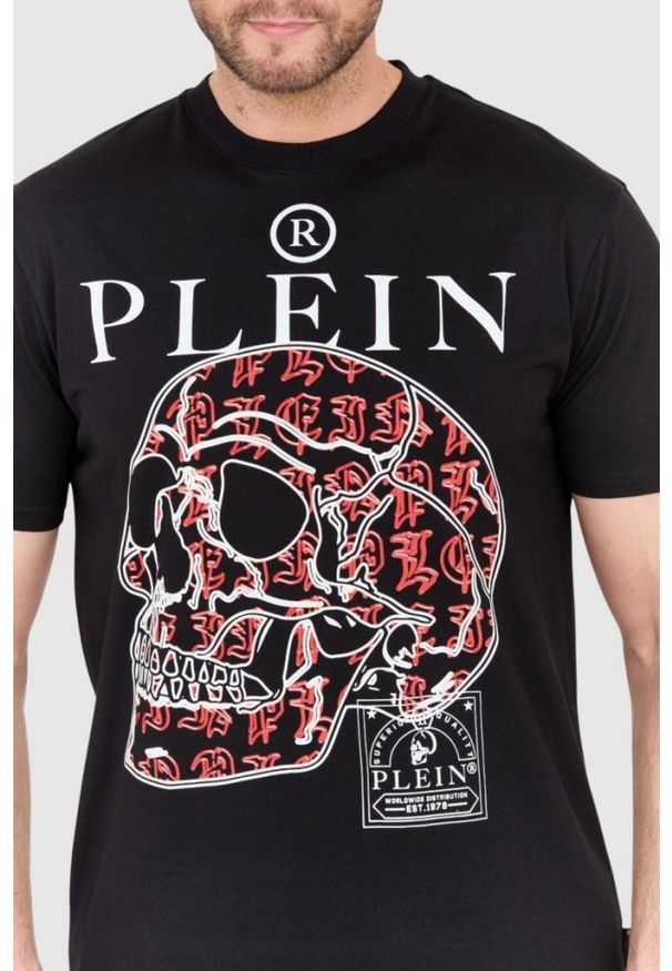 Philipp Plein - PHILIPP PLEIN Czarny męski t-shirt skull, Rozmiar L. Kolor: czarny