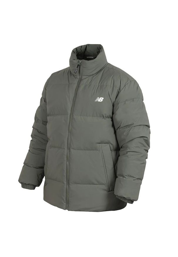 Kurtka New Balance MJ34324DON - zielona. Okazja: na co dzień. Kolor: zielony. Materiał: puch, poliester, materiał, polar, nylon. Wzór: aplikacja. Sezon: zima. Styl: klasyczny, casual