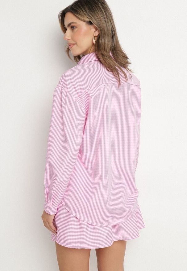 Born2be - Różowy Komplet Koszula i Rozkloszowana Spódnica Novarene. Kolor: różowy