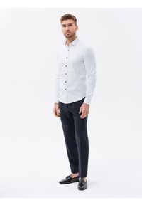 Ombre Clothing - Bawełniana koszula męska z kontrastowymi guzikami REGULAR FIT - biała V1 K639 - XL. Kolor: biały. Materiał: bawełna. Wzór: nadruk #3