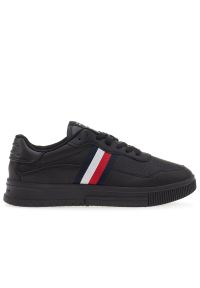TOMMY HILFIGER - Buty Tommy Hilfiger Supercup Stripes Leather FM0FM04824-0GQ - czarne. Zapięcie: sznurówki. Kolor: czarny. Materiał: guma, poliester, nylon, skóra, kauczuk. Szerokość cholewki: normalna