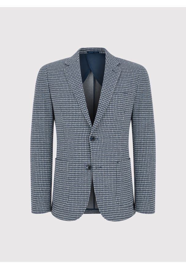 Pako Lorente - PAKO LORENTE – Granatowa marynarka w pepitkę. Kolor: niebieski, beżowy. Materiał: poliester, bawełna