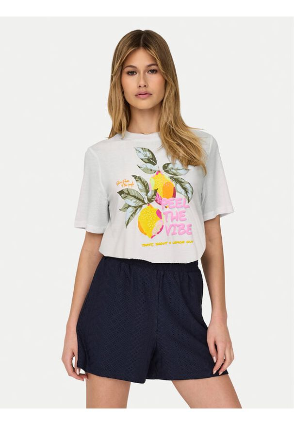 only - ONLY T-Shirt Bilins 15320615 Biały Regular Fit. Kolor: biały. Materiał: syntetyk, bawełna
