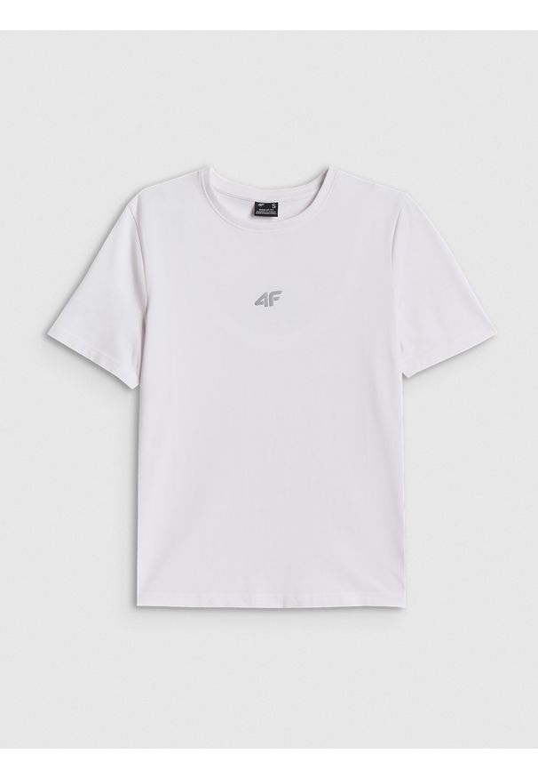 4f - 4F T-shirt regular gładki damski - biały XL. Okazja: na co dzień. Kolor: biały. Materiał: materiał. Wzór: gładki. Styl: casual, sportowy