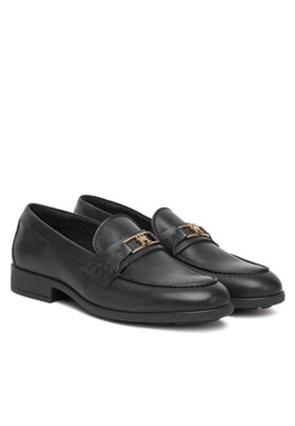 TOMMY HILFIGER - Tommy Hilfiger Loafersy Th Logo Leather Loafer FW0FW08705 Czarny. Kolor: czarny. Materiał: skóra