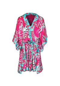COSEL - Sukienka o kroju kimona Punta Cana. Kolor: wielokolorowy, fioletowy, różowy. Materiał: satyna, wiskoza. Sezon: lato. Styl: wakacyjny. Długość: mini