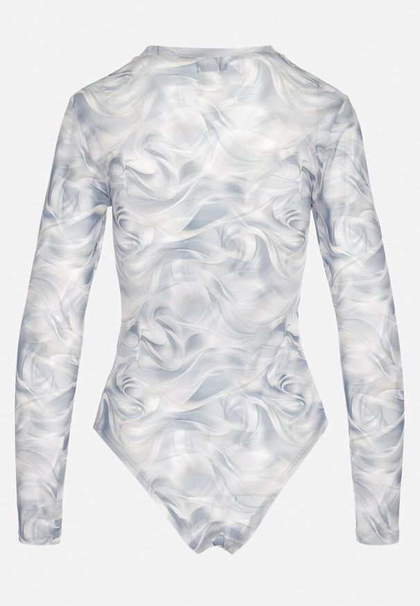 Born2be - Szare Transparentne Body z Wiskozą w Abstrakcyjny Wzór Zeliya. Okazja: na co dzień. Kolor: szary. Materiał: wiskoza. Długość rękawa: długi rękaw. Długość: długie. Styl: elegancki, casual