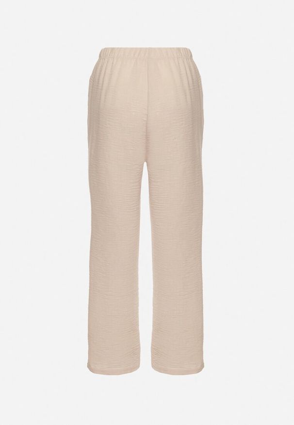 Born2be - Beżowe Spodnie o Szerokim Kroju z Gumką i Wiązaniem w Talii Mirastra. Okazja: na co dzień, na spacer. Kolor: beżowy. Styl: sportowy, klasyczny, elegancki, casual