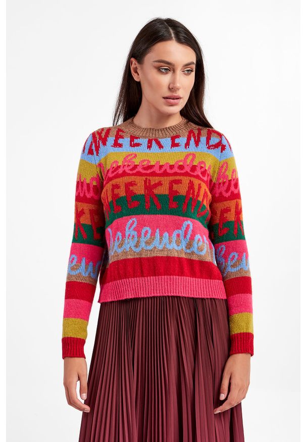Weekend Max Mara - Sweter z wełną alpaka Glenda WEEKEND MAX MARA. Materiał: wełna, prążkowany. Wzór: ze splotem, paski, nadruk