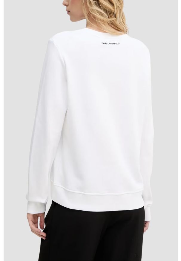 Karl Lagerfeld - KARL LAGERFELD Biała bluza damska Ikon z nadrukiem, Rozmiar XS. Typ kołnierza: dekolt w karo. Kolor: biały. Materiał: bawełna. Wzór: nadruk. Styl: klasyczny