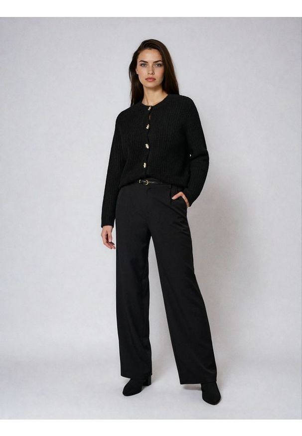 Sinsay - Eleganckie spodnie pallazo z paskiem - czarny. Kolor: czarny. Styl: elegancki