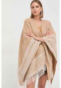 Patrizia Pepe poncho wełniane kolor beżowy. Kolor: beżowy. Materiał: wełna #1