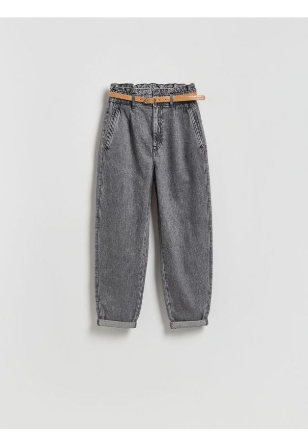 Reserved - Jeansy paperbag - szary. Kolor: szary
