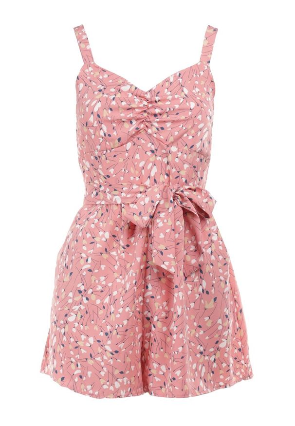 Born2be - Różowy Kombinezon Bimky. Okazja: na co dzień, na randkę. Kolor: różowy. Materiał: materiał. Długość rękawa: na ramiączkach. Długość: krótkie. Wzór: aplikacja, kolorowy, kwiaty. Styl: casual