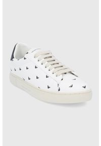 Emporio Armani Buty skórzane kolor biały na płaskiej podeszwie. Nosek buta: okrągły. Zapięcie: sznurówki. Kolor: biały. Materiał: skóra. Obcas: na płaskiej podeszwie #3