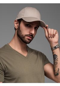 Ombre Clothing - Męska czapka z daszkiem bejsbolówka z ozdobnym haftem – popielata V3. Kolor: szary. Materiał: bawełna. Wzór: haft. Styl: klasyczny, casual
