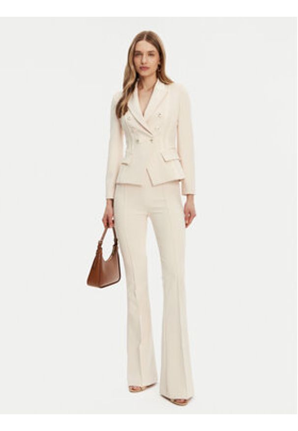 Elisabetta Franchi Marynarka GI-142-51E2-V700 Écru Regular Fit. Materiał: syntetyk