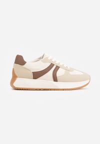 Renee - Beżowe Sneakersy z Geometrycznym Wzorem Velwettia. Okazja: na co dzień, na spacer. Zapięcie: sznurówki. Kolor: beżowy. Wzór: geometria. Sport: turystyka piesza #5