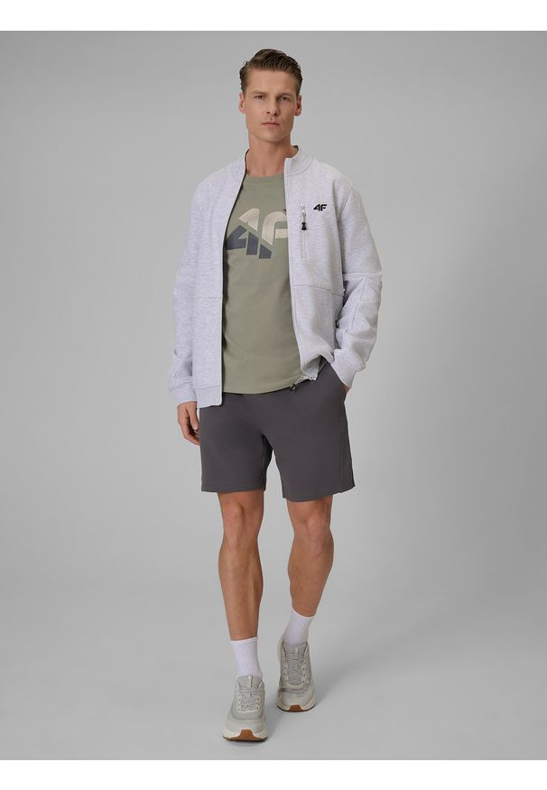 4f - 4F T-shirt regular z nadrukiem męski - khaki 3XL. Okazja: na co dzień. Kolor: oliwkowy, brązowy, wielokolorowy. Materiał: bawełna, materiał. Wzór: nadruk. Styl: casual