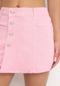 Born2be - Różowe Spódnico-Szorty Jeansowe z Bawełny Zapinane na Guziki Nellmira. Stan: podwyższony. Kolor: różowy. Materiał: jeans, bawełna. Długość: krótkie #7