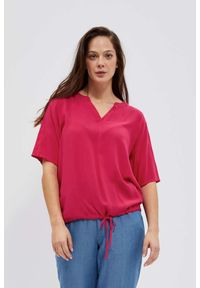 MOODO - Koszula z wiązaniem truskawkowa. Kolor: czerwony. Materiał: wiskoza