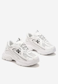 Renee - Białe Sneakersy na Grubej Podeszwie Ozdobione Siateczkowymi Wstawkami Korianna. Kolor: biały. Wzór: aplikacja #2