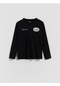 Reserved - Bawełniany longsleeve - czarny. Kolor: czarny. Materiał: bawełna. Długość rękawa: długi rękaw