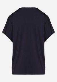 Born2be - Granatowy Bawełniany T-shirt z Krótkim Rękawem oraz Nadrukiem i Cyrkoniami Ridsa. Kolor: niebieski. Materiał: bawełna. Długość rękawa: krótki rękaw. Długość: krótkie. Wzór: nadruk #5