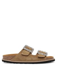 Pollini Klapki SA28373G0MTF0209 Khaki. Kolor: brązowy. Materiał: zamsz, skóra