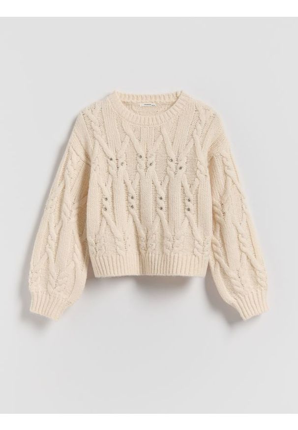 Reserved - Sweter z domieszką wełny - złamana biel. Materiał: wełna