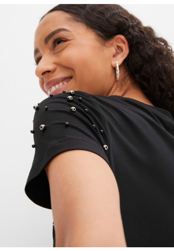 bonprix - T-shirt z aplikacją z perełek. Kolor: czarny. Wzór: aplikacja