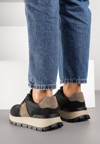 Born2be - Czarno-Brązowe Sneakersy na Grubej Podeszwie Ellitte. Okazja: na co dzień. Kolor: czarny. Materiał: jeans #6