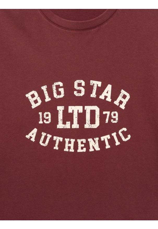 Big-Star - Koszulka męska z nadrukiem bordowa Teller 604. Okazja: na co dzień. Kolor: czerwony. Materiał: tkanina, skóra, dzianina, żakard, materiał, jeans. Wzór: nadruk. Styl: vintage, klasyczny, casual, elegancki