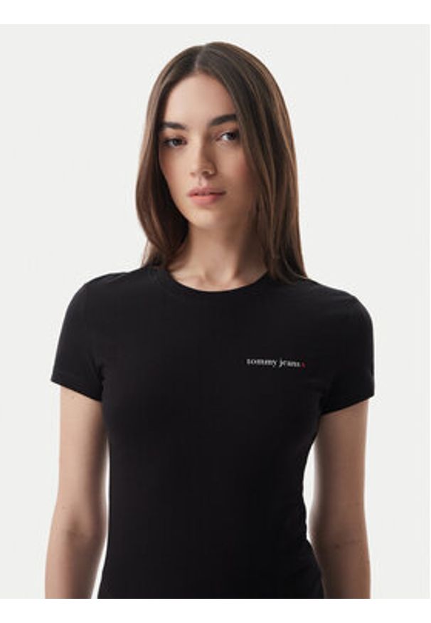 Tommy Jeans T-Shirt Ess Logo DW0DW23479 Czarny Slim Fit. Kolor: czarny. Materiał: bawełna