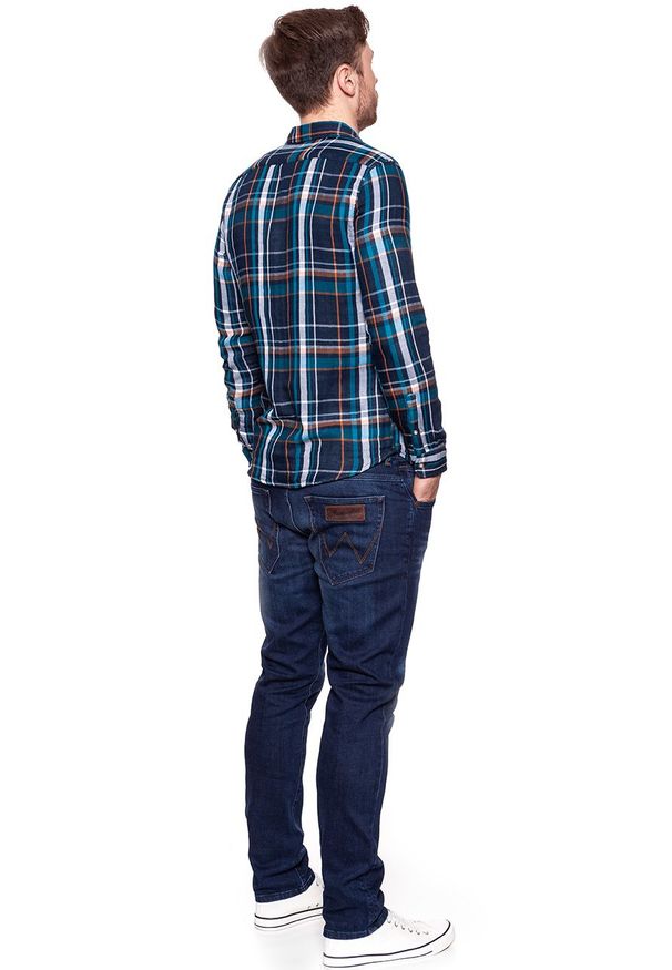 Wrangler - KOSZULA WRANGLER LS 1PKT SHIRT NAVY W5953T835 112129791. Wzór: kratka