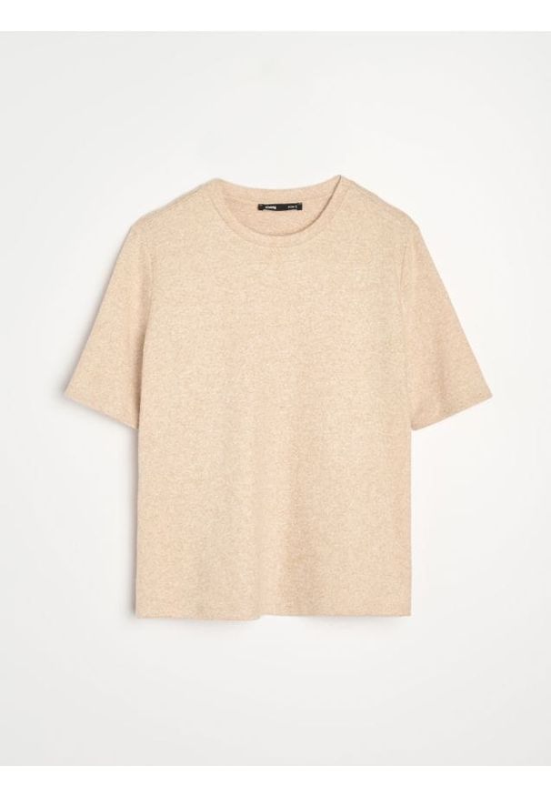 Sinsay - Melanżowa koszulka z domieszką wiskozy - beżowy. Kolor: beżowy. Materiał: wiskoza. Wzór: melanż