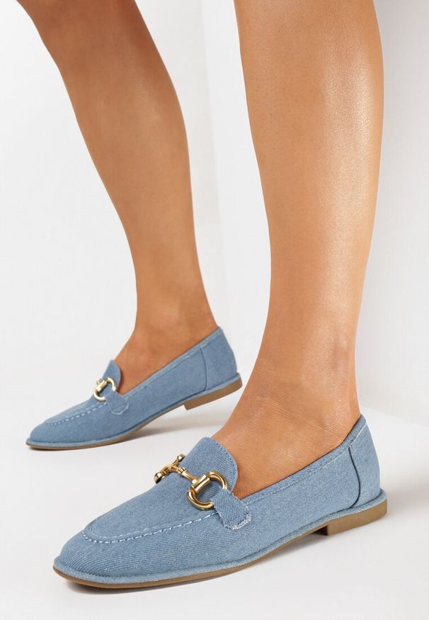 Born2be - Niebieskie Eleganckie Mokasyny na Płaskiej Podeszwie z Klamrą Nustia. Zapięcie: klamry. Kolor: niebieski. Obcas: na płaskiej podeszwie. Styl: elegancki