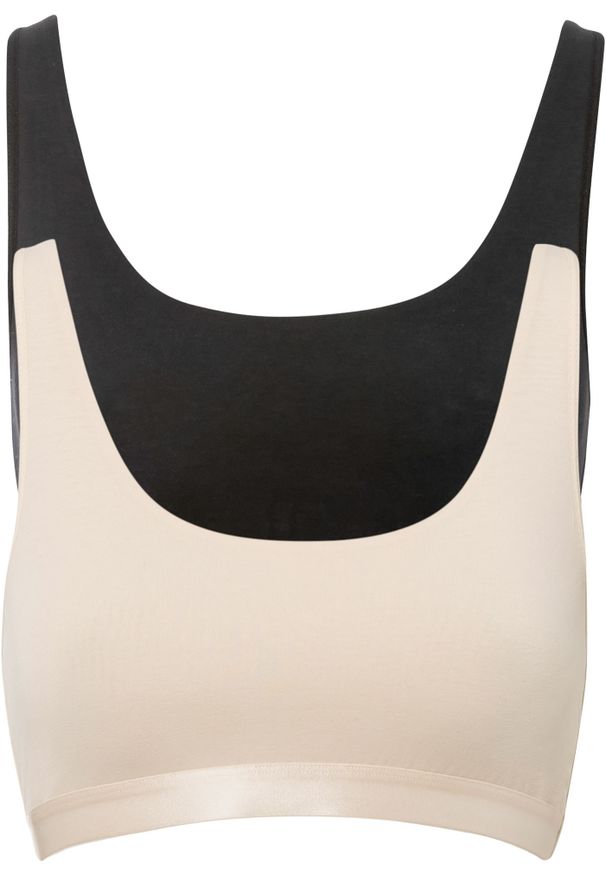 bonprix - Biustonosz bustier z bawełny organicznej (2 szt.). Kolor: czarny. Materiał: bawełna