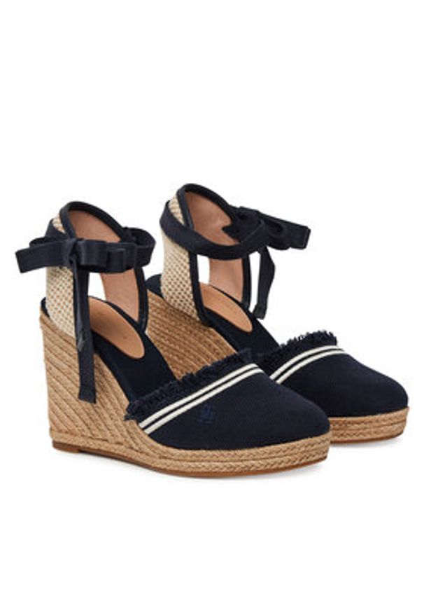 TOMMY HILFIGER - Tommy Hilfiger Espadryle Fringe Canvas High Wedge FW0FW08878 Granatowy. Kolor: niebieski. Materiał: materiał