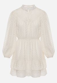 Renee - Jasnobeżowa Sukienka Mini w Skośne Paski o Rozkloszowanym Fasonie z Gumką w Talii Tennari. Kolor: beżowy. Materiał: materiał. Wzór: paski. Długość: mini #6